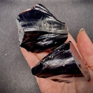 Natural Rough Black Obsidian Specimen - Two Piece Lot